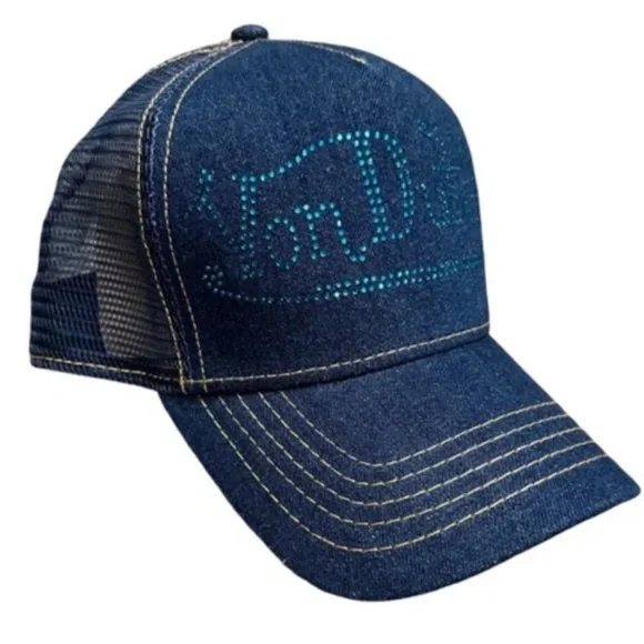 VON DUTCH Navy Stone Denim Snapback Trucker Hat